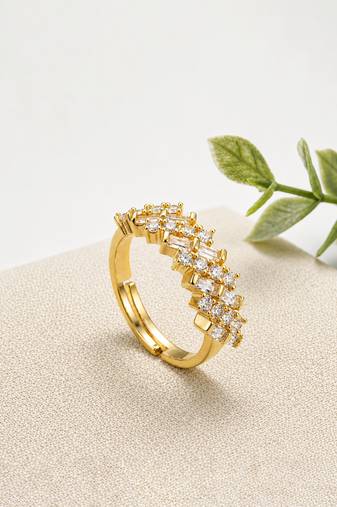 Gold cubic zirconia gold plated finger ring for women