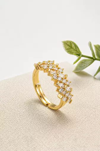 Gold cubic zirconia gold plated finger ring for women
