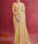 Lemon yellow galaxy heavy embroidery with sequince work saree with blouse