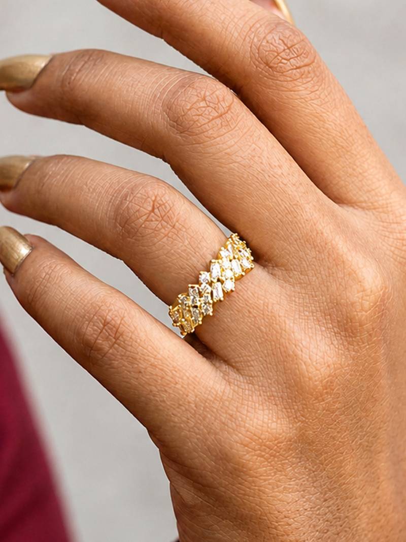 Gold cubic zirconia gold plated finger ring for women