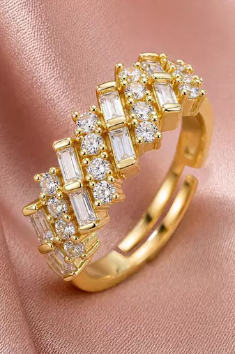 Gold cubic zirconia gold plated finger ring for women