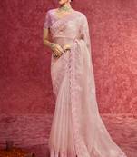 Baby pink pure weave heavy embroidery with sequince work saree with blouse