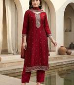 Women Ethnic Motifs Embroidered Thread Work Kurta with Trousers & With Dupatta