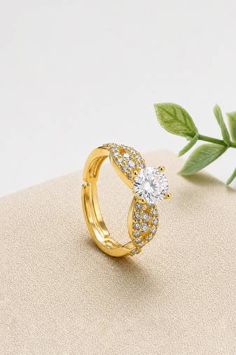 Gold cubic zirconia gold plated finger ring for women