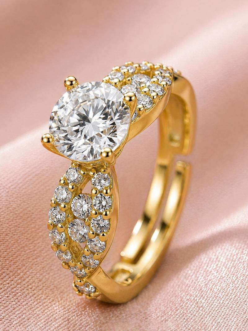 Gold cubic zirconia gold plated finger ring for women
