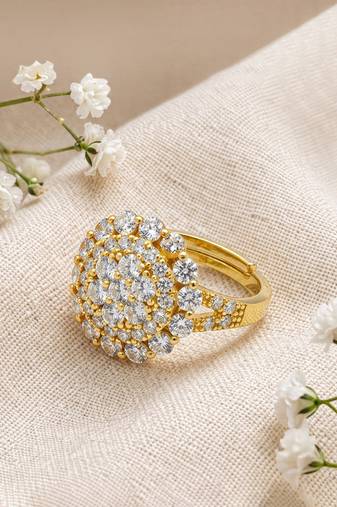 Gold cubic zirconia gold plated finger ring for women