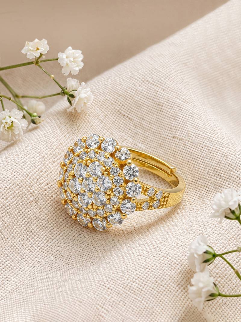 Gold cubic zirconia gold plated finger ring for women