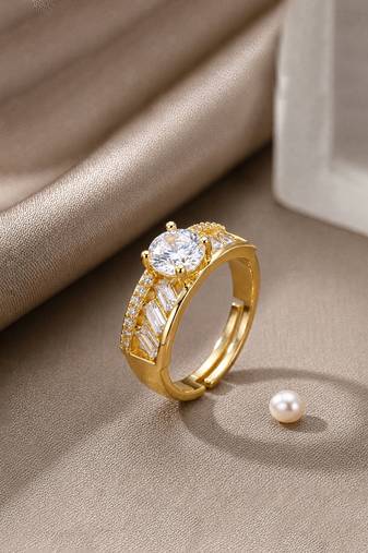 Gold cubic zirconia gold plated finger ring for women