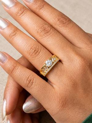 Gold cubic zirconia gold plated finger ring for women 2