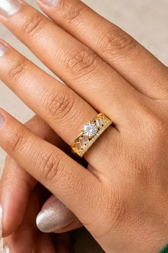 Gold cubic zirconia gold plated finger ring for women
