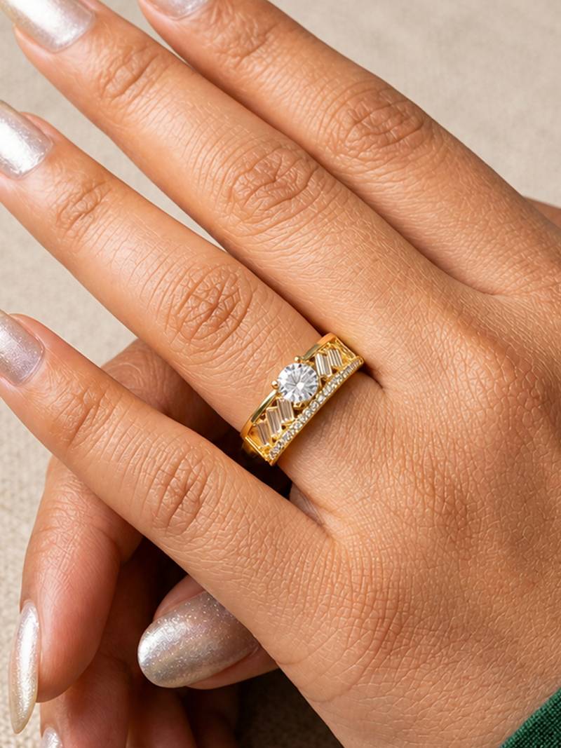 Gold cubic zirconia gold plated finger ring for women