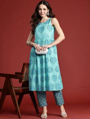 Floral Printed Cotton Kurta with Trousers 1