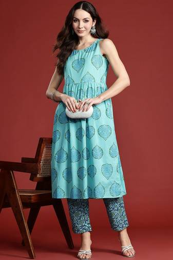 Floral Printed Cotton Kurta with Trousers