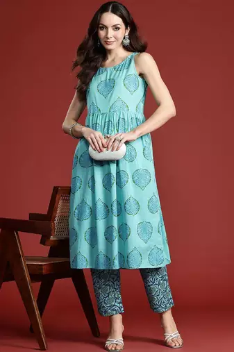Floral Printed Cotton Kurta with Trousers
