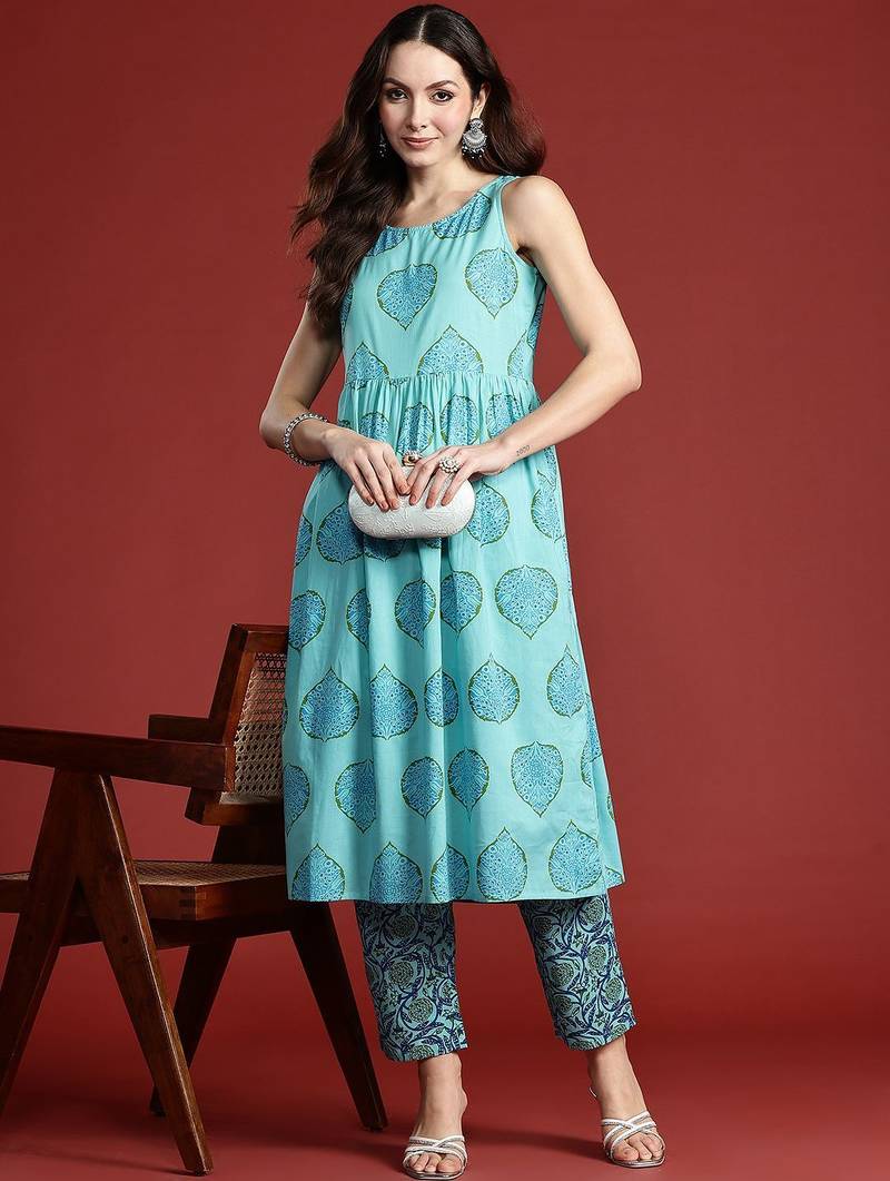Floral Printed Cotton Kurta with Trousers