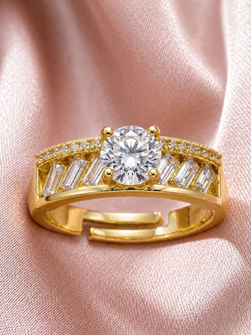 Gold cubic zirconia gold plated finger ring for women