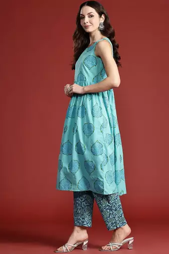 Floral Printed Cotton Kurta with Trousers