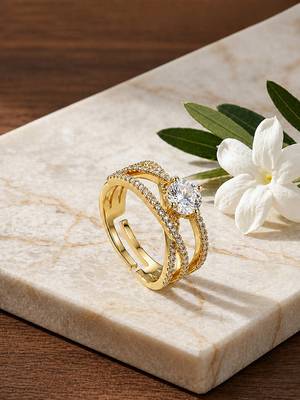 Gold cubic zirconia gold plated finger ring for women 1