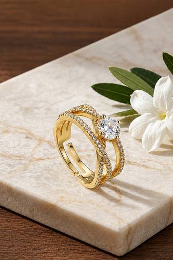 Gold cubic zirconia gold plated finger ring for women