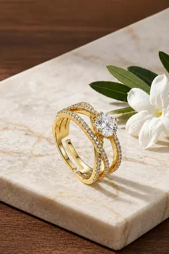 Gold cubic zirconia gold plated finger ring for women