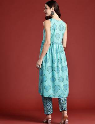 Floral Printed Cotton Kurta with Trousers 5