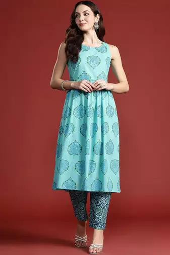 Floral Printed Cotton Kurta with Trousers
