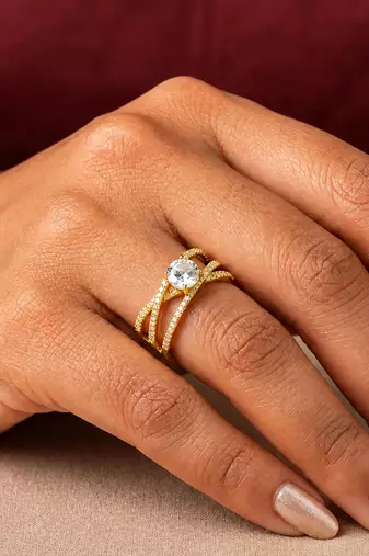 Gold cubic zirconia gold plated finger ring for women