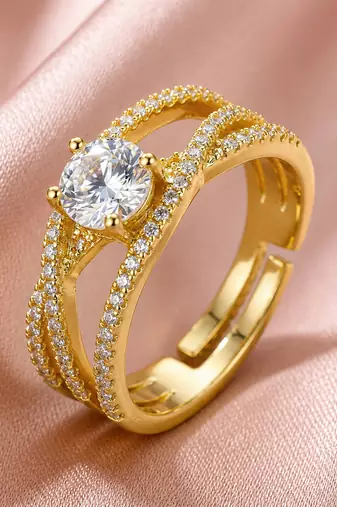 Gold cubic zirconia gold plated finger ring for women