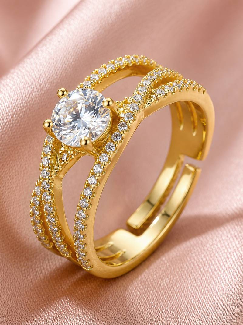 Gold cubic zirconia gold plated finger ring for women