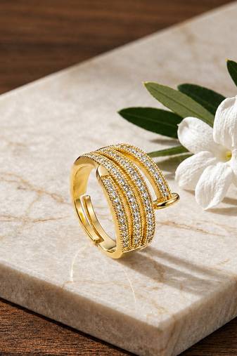 Gold cubic zirconia gold plated finger ring for women
