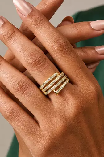 Gold cubic zirconia gold plated finger ring for women
