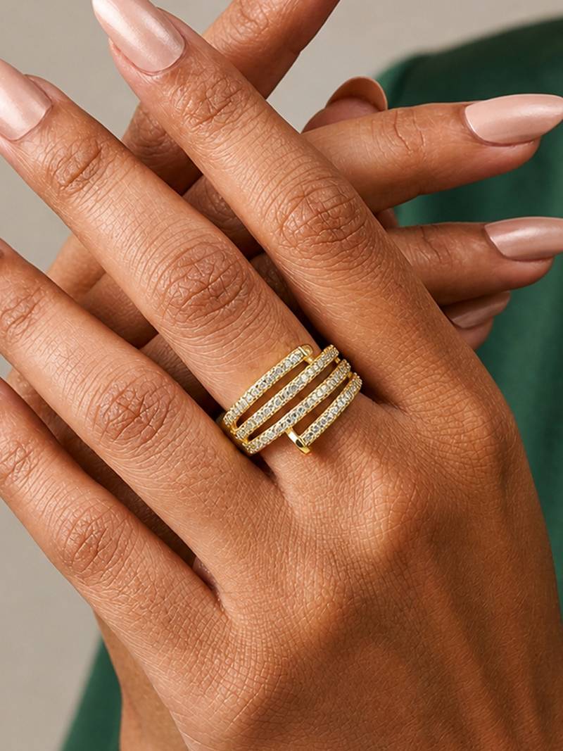 Gold cubic zirconia gold plated finger ring for women