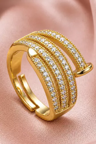Gold cubic zirconia gold plated finger ring for women