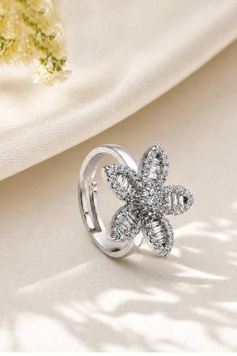 Silver cubic zirconia gold plated finger ring for women