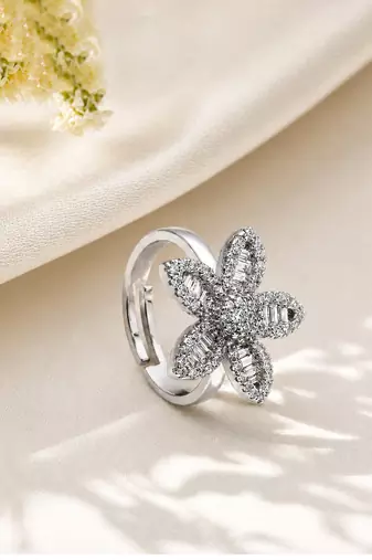 Silver cubic zirconia gold plated finger ring for women