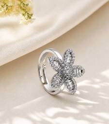 Silver cubic zirconia gold plated finger ring for women
