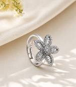 Silver cubic zirconia gold plated finger ring for women