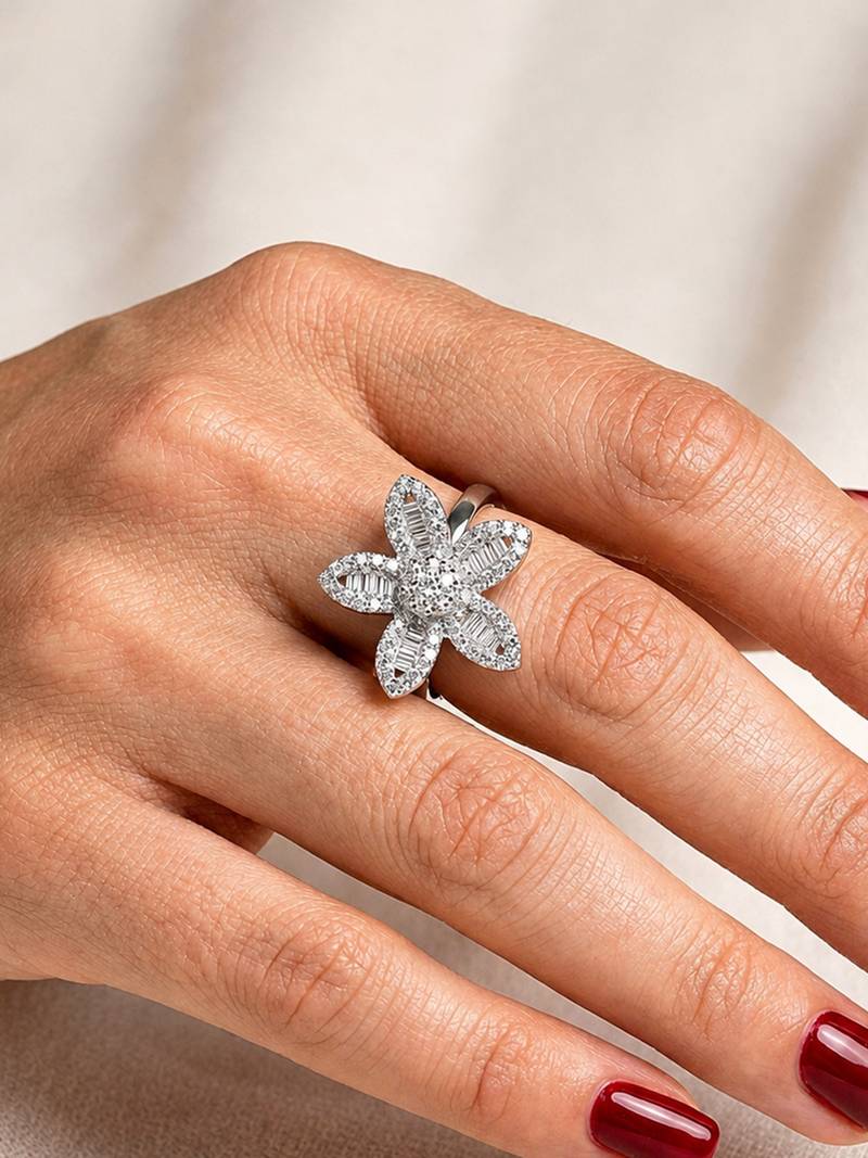 Silver cubic zirconia gold plated finger ring for women