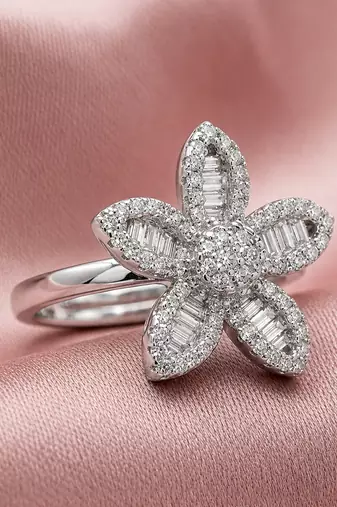 Silver cubic zirconia gold plated finger ring for women