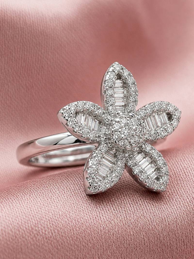 Silver cubic zirconia gold plated finger ring for women