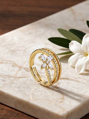 Gold cubic zirconia gold plated finger ring for women 1