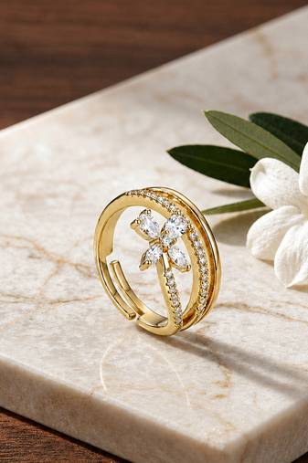 Gold cubic zirconia gold plated finger ring for women