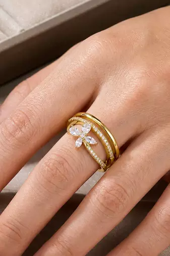Gold cubic zirconia gold plated finger ring for women
