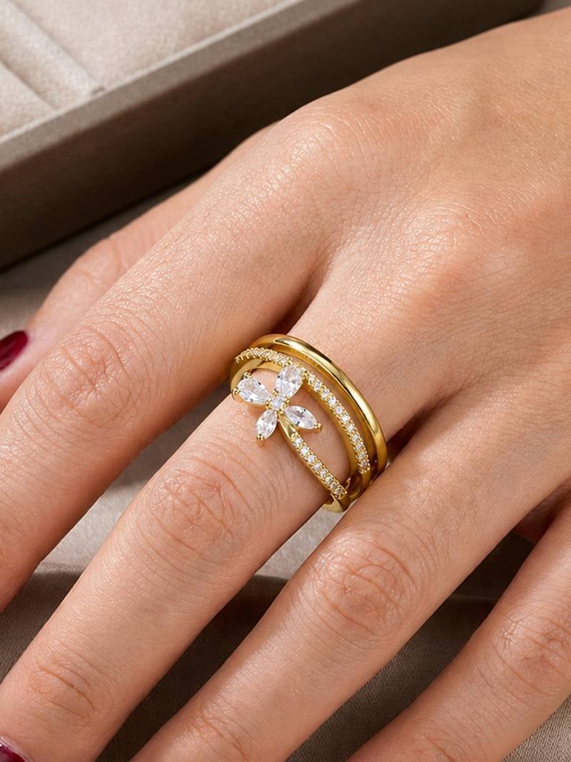 Gold cubic zirconia gold plated finger ring for women