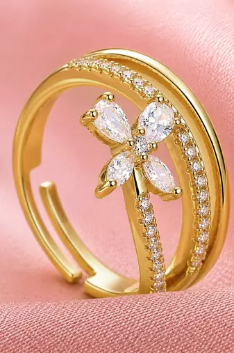 Gold cubic zirconia gold plated finger ring for women