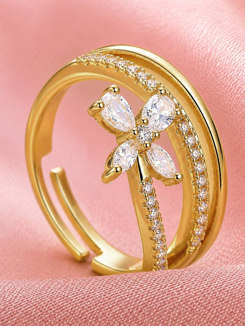 Gold cubic zirconia gold plated finger ring for women