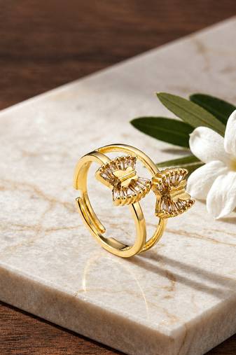 Gold cubic zirconia gold plated finger ring for women