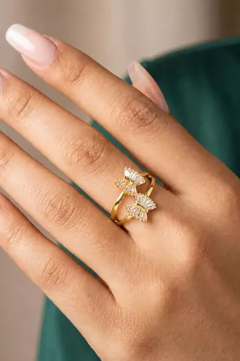 Gold cubic zirconia gold plated finger ring for women