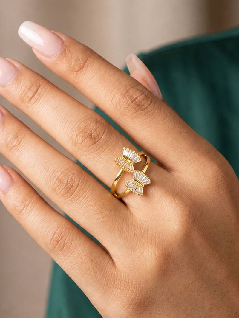 Gold cubic zirconia gold plated finger ring for women