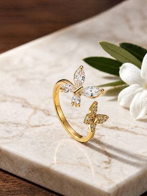 Gold cubic zirconia gold plated finger ring for women 1